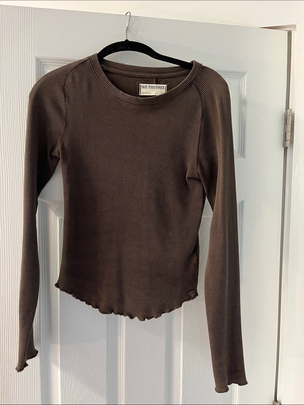 Free People Chocolate Brown Ribbed Long Sleeve Top